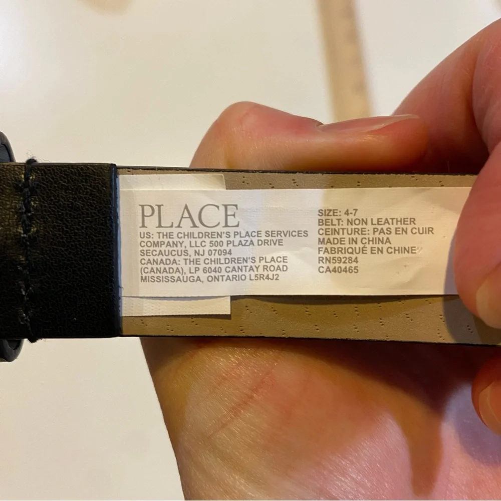 Children's Place classic black faux leather belt silver tone buckle size 4-7